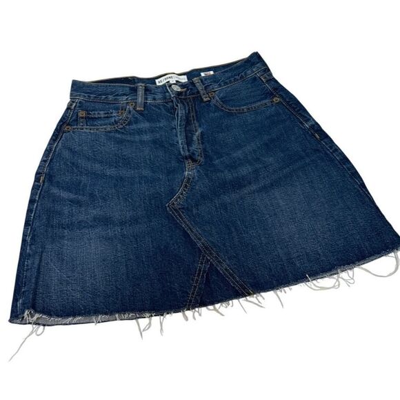 Re/Done Originals Denim High Rise Mini Skirt in Dark Wash Sz. 26 - Picture 1 of 5